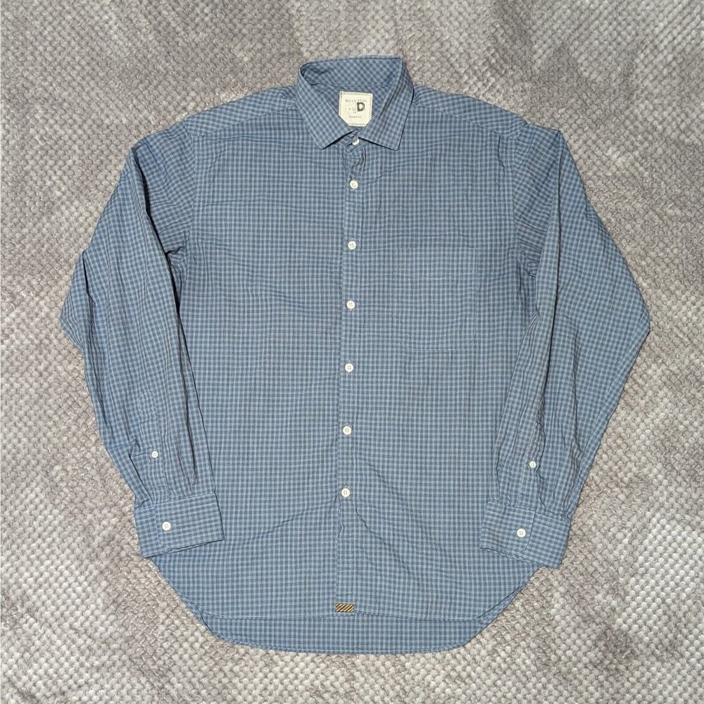 Billy Reid Standard Fit Plaid Shirt Large Blue Check Long Sleeve Button Up